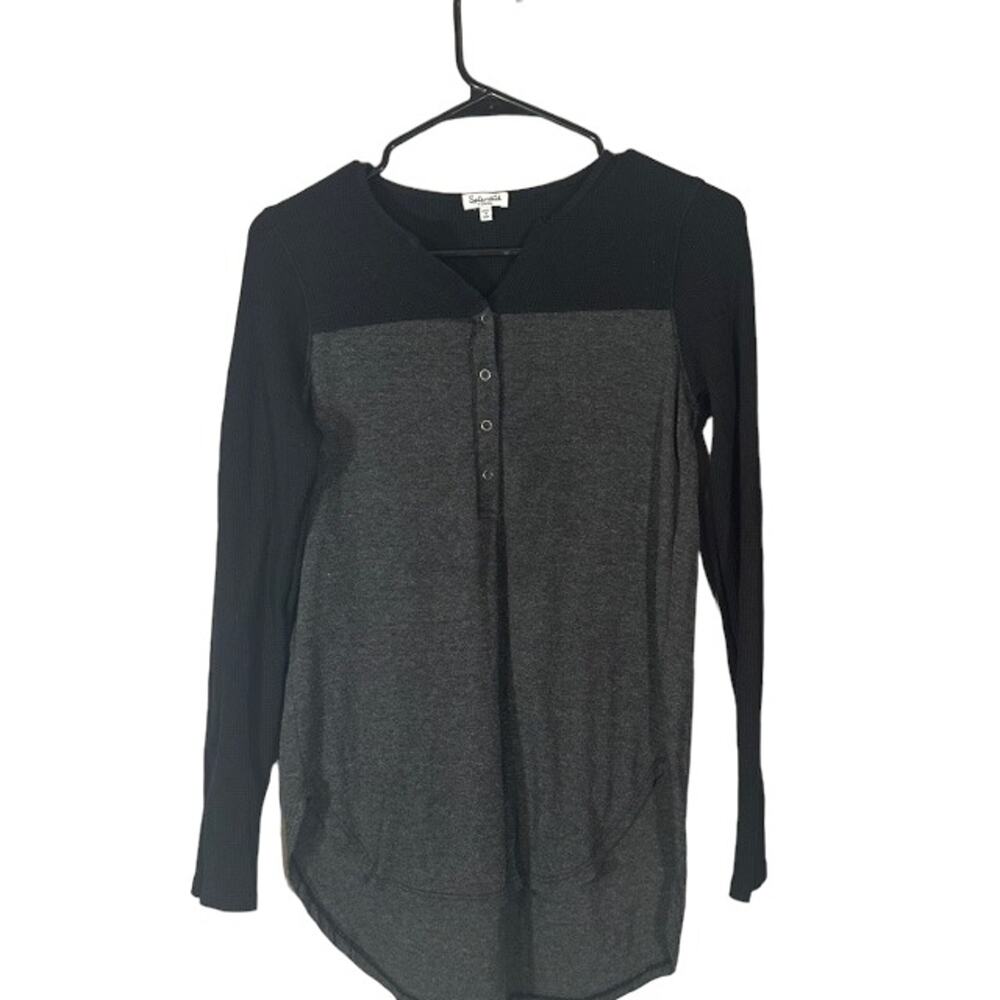 Splendid Black & Gray Long Sleeve Henley Pullover T-Shirt Women Sz XS